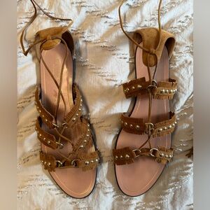 Aquazzura Tan Suede Studded Sandals